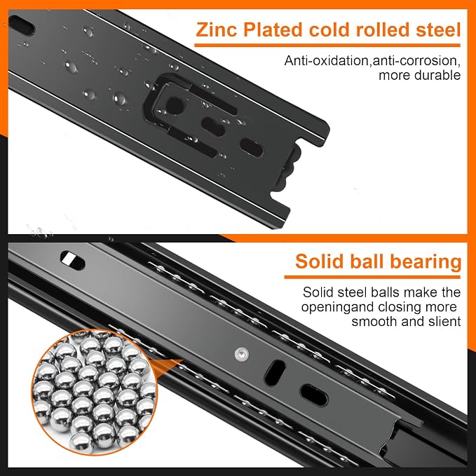 14 inch Drawer Slides 4 Pairs (8pcs) 3 fold Full Extension Side Mount Cabinet Drawer Glides 14" Black Cabinet Rails for Dresser, Cabinet, Kitchen,Trash Can, Wardrobe 100 LB Capacity