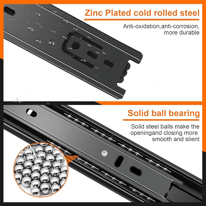 20 inch Drawer Slides 4 Pairs (8pcs) 3 fold Full Extension Side Mount Cabinet Drawer Glides 20" Black Cabinet Rails for Dresser, Cabinet, Kitchen,Trash Can, Wardrobe 100 LB Capacity