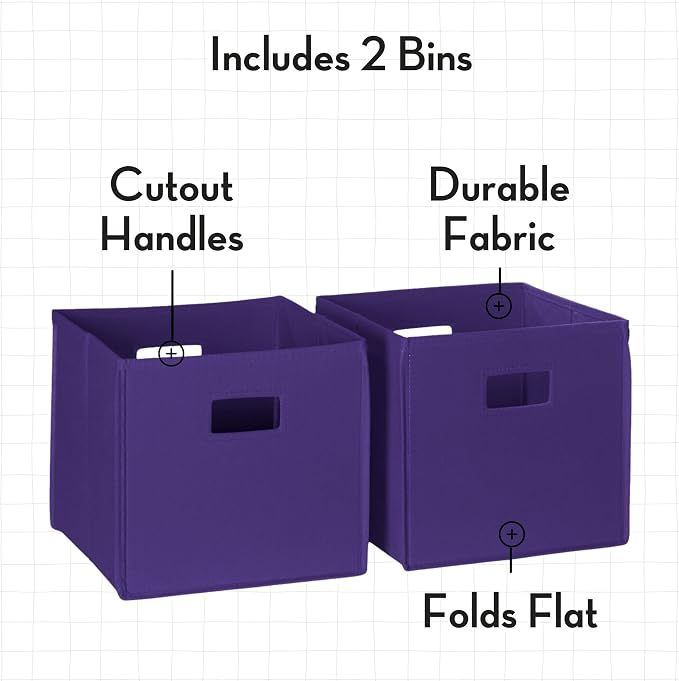 RiverRidge Folding Storage Bins - 2-pack of 10in Tall Dark Purple Cubes | Fabric Bins, Set of 2 Storage Cubes, Cut-out Handles, Playroom Closet Organizer, Collapsible Cubby with Bottom Board Insert