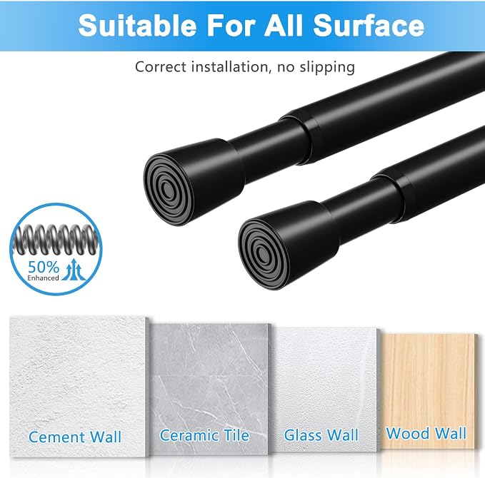 1 Pack Spring Loaded Tension Rod 17-41" Adjustable Curtain Rods No Drill Extendable Spring Rod Tension Curtain Rods For Window Kitchen Shelves Rv Refrigerator And Small Spaces,Black