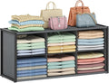 Hongtamoya Stackable Closet Organizer Shelf,6 Cube Bins Storage Basket for Clothes, Handbags Sweaters Jeans Pants Shirt, Space Saving Closet Organizer for Bedroom Wardobe, Closet System-Grey
