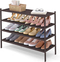 Smiry Bamboo Long Shoe Rack, 4 Tier Shoe Organizer for Entryway & Closet, Stackable Free Standing Storage Shelf for Shoes, Bags & Plants, Brown