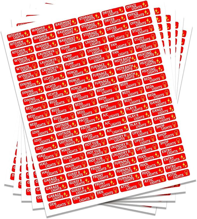 660 Pcs Circuit Breaker Box Labels, Red Electric Fuse Panel Box Identification Stickers Plugs and Lights Circuit Breaker Labels for Home Office, Electricians Catalog Load Center