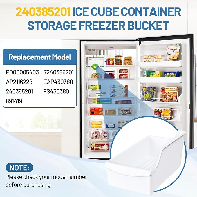 240385201 Ice Cube Container Storage Freezer Bucket Compatible with Frigidaire Kenmore Crosley Refrigerators Parts, Storage Freezer Bin Replacement 7240385201 891419 AP2116228 PS430380 EAP430380