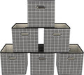 Yunkeeeper storage bins Cubes, Fabric Cube Organizer with Handle, Foldable Cube Bins for Cloth or Accessary Storage, 11x11x11, Set of 6, (Grey grid)