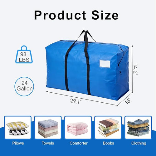 10 Pack Heavy Duty Moving Bags with Backpack Straps & Handles, Large Storage Bags with Zipper for Clothes, College Moving Supplies and Dorm Essentials (24 Gal, Blue)