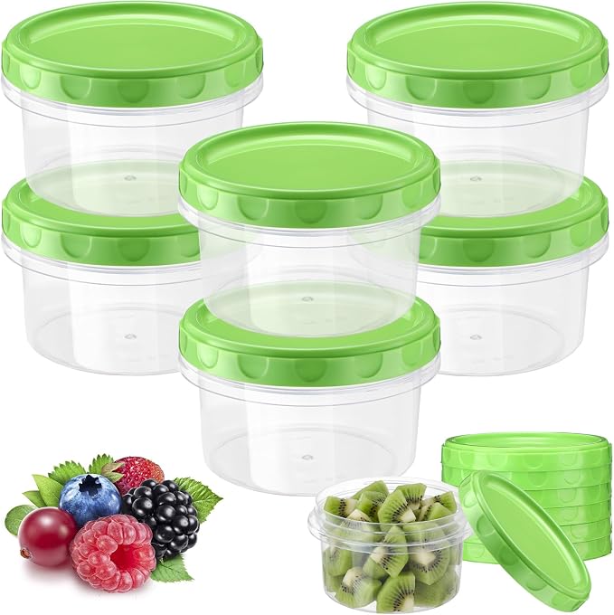 Sieral 6 Pack 8 oz Freezer Containers with Lids Reusable Deli Freezer Storage Containers Stackable Plastic Thick Twist Top Jars for Takeout Food Round Wide Mouth Lunch Snack (Green)