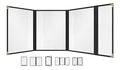 Goodsmart Restaurant Menu Covers – 25 Pack Black Quadfold 8-View, Side-Loading Menu Holders, Vinyl & Plastic Café Menu Covers, Clear Menu Sleeves, Fits 8.5" x 11" & 4.25" x 11", Gold Corners