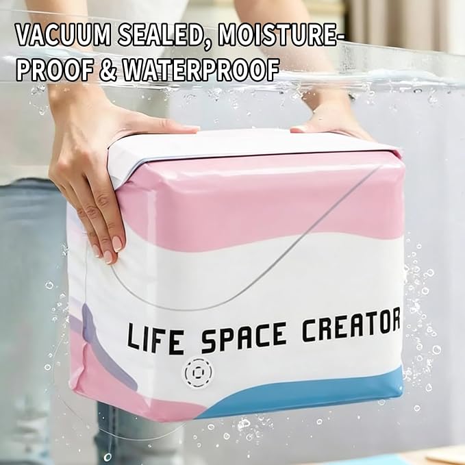 No-Pump Vacuum Storage Bags, Upgrade Large Compression Storage Bags, 3D Standing Upright Design, Pump-Free Press & Seal for Clothes, Comforters, Blankets, Bedding, (3Pack)