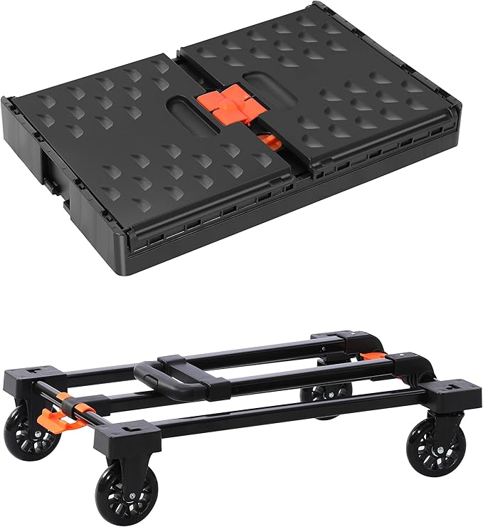 Collapsible Crate+Folding Hand Truck Set -No Assembly Required-Teacher Collapsible Rolling Cart with Wheels,Shopping Cart for Groceries,Crate On Wheels and Tote Basket,Mobile Storage for File, Book