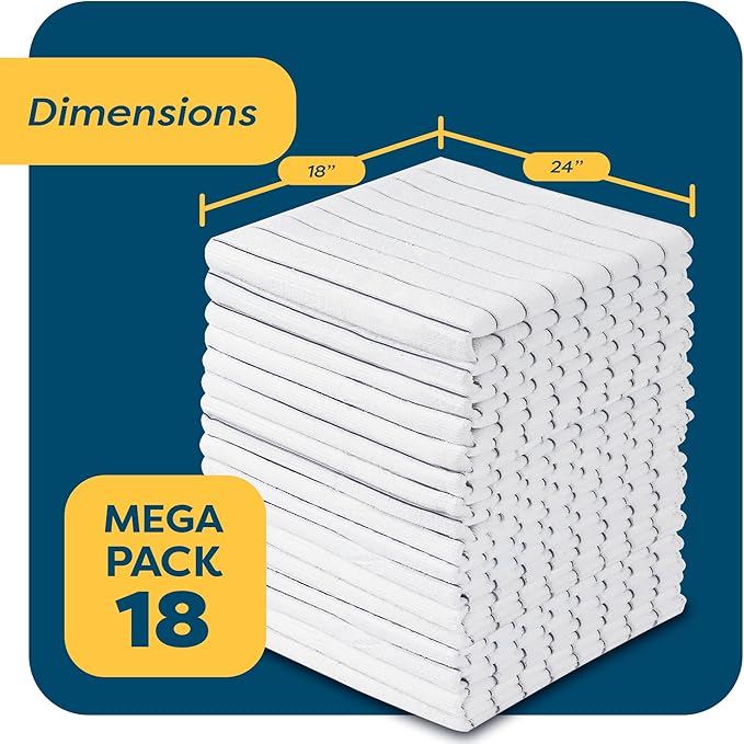 Microfiber Kitchen Towels - [18 Pack], 18" x 26" Microfiber Cleaning Cloth - Soft, Absorbent & Durable Dish Towels for Washing Dishes – Grey and White Microfiber Towel & Cleaning Rags (White, 18)