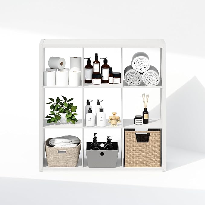 Furinno Cubic Extra Thick 9-Cube Closet Organizers and Storage, White | 14.6 x 44 x 44 in, Open Shelf Closet Storage, Closet Organizer, for Wardrobe, Bedroom, Living Room