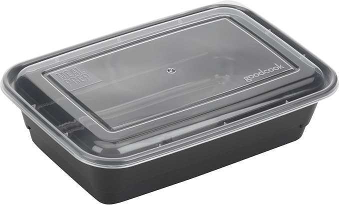 GoodCook Meal Prep Rectangle Single Compartment 30 units, Black, BPA Free (Pack of 2)