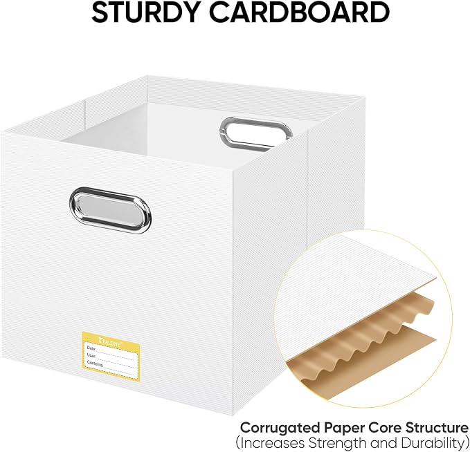 BALEINE File Organizer Box, Cardboard File Folder Organizer with Handle for Letter Size, Portable Collapsible Hanging Filing Box for Home Office Document Storage (1 Pack, Large White)