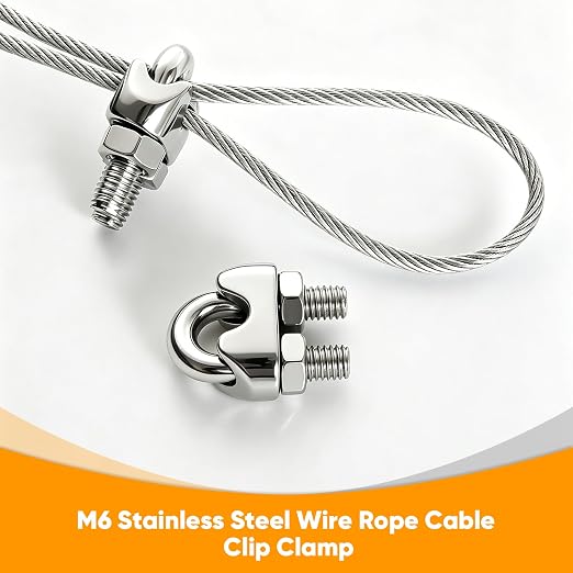 40Pcs 1/4 inch 304 Stainless Steel Wire Rope Cable Clamp,M6 Wire Rope Clips U Bolt Saddle Fastener for Tent Ropes and Rigging Rope