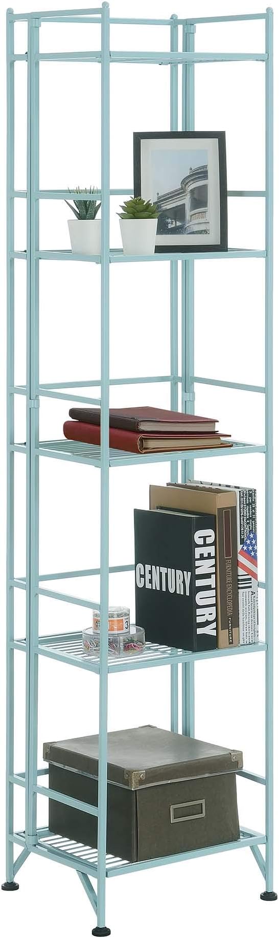 Convenience Concepts Xtra Storage Shelves - 5-Tier Folding Metal Storage Shelves, Closet Organizer for Office, Laundry Room, Bedroom, Garage, Kitchen, Bathroom, Sea Foam