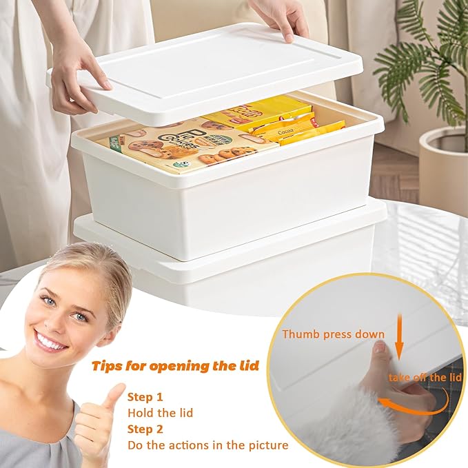 6 Pack Stackable Plastic Storage Bins with Lids,4 Extra Large 6Gallon+2 Large 3Gallon White Storage Containers with Handles,Heavy Duty Organizer Boxes for Home,Office,Garage,Snacks,Crafts,Legos,Tools