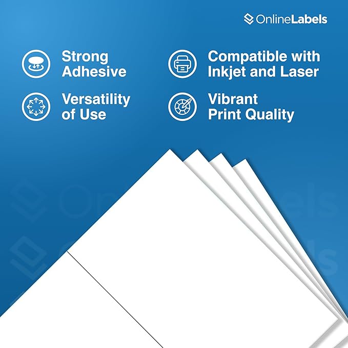 8.5 x 5.5 Half-Sheet Shipping Labels - Permanent, White Matte - for FBA, FedEx, UPS - Pack of 200 Labels, 100 Sheets - Inkjet/Laser Printers - Online Labels