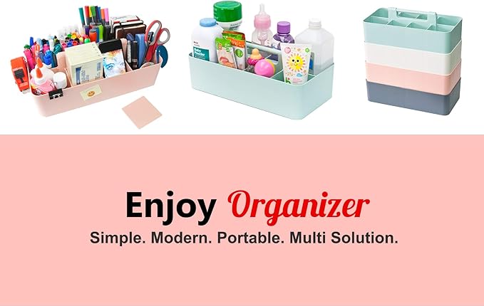 -Large Portable Caddy, DIY Dividers, 8 Compartments, School Office Supplies Home Business Portable Basket with Handle Storage Made in USA (3 PACK, Royal Purple/Lavender/Pink)