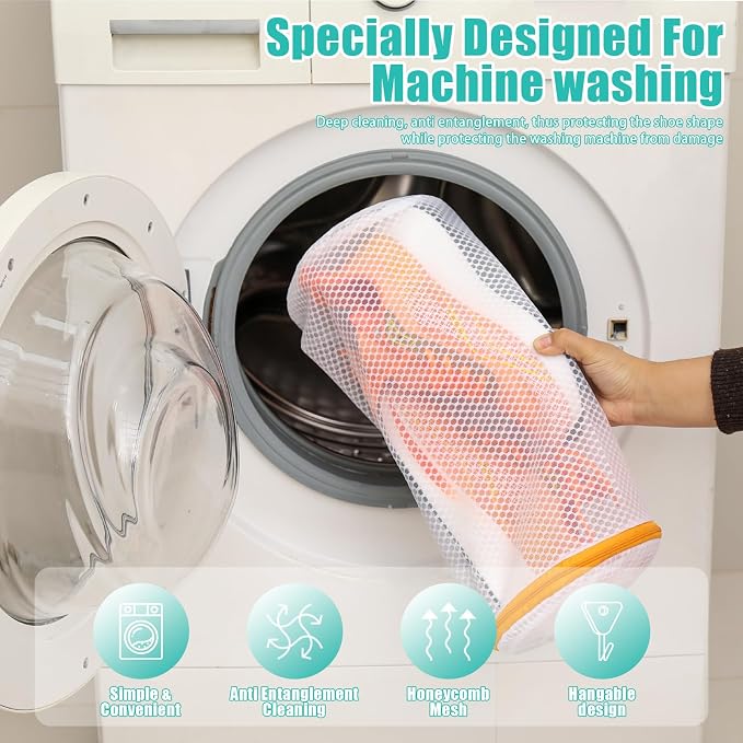 Kimmama Shoe Washing Machine Bag, Shoe Cleaning Bag, Orange Zipper, 7x15", 2Pack
