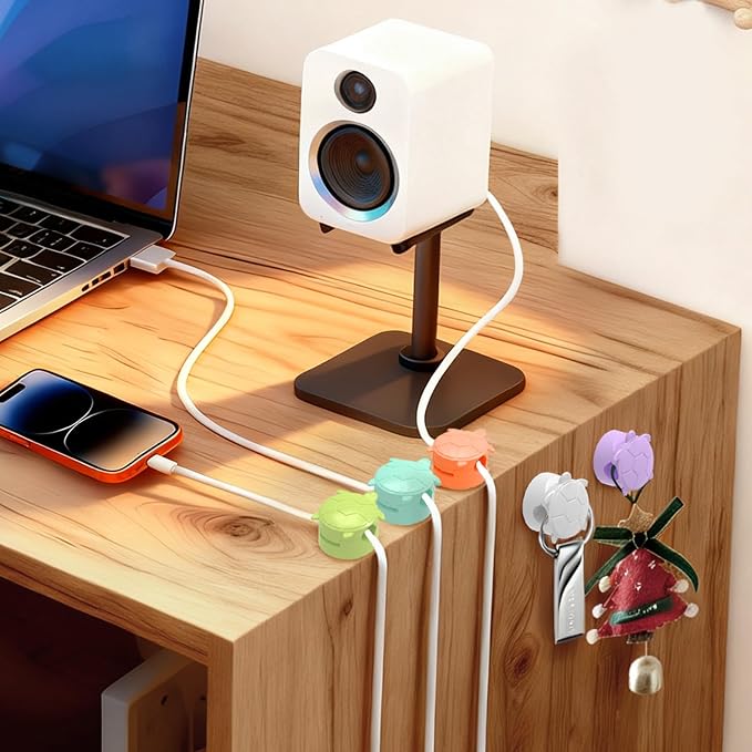 Lancord 8 Pack Rotatable Cable Clips, Cord Organizer Spring Clip Cord Holder for Nightstand Cable Holders for Cords, Dorm Room Essentials Cable Organizers Cable Management for Desk Office Car Wall