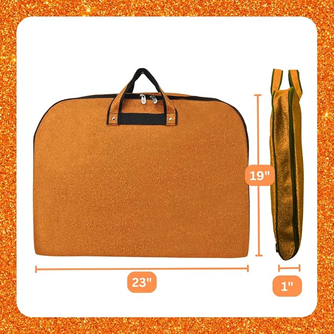 NGIL Glitter Travel Hanging Garment Bag (Glitter-Orange) | Garment Bag for Girls, Cheer Travel Bag, Dance Competition Bag, Cheer Dance Competition, Beauty Pageant