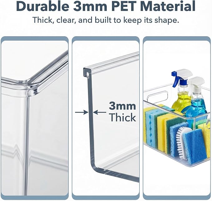 MOONEDGE 8 Pack Clear Plastic Storage Organizer Bins, 4 Large & 4 Narrow | Pantry Organizers and Storage, Clear Bins for Organizing, Narrow Storage Bins, Fruit Storage Containers for Fridge, Kitchen