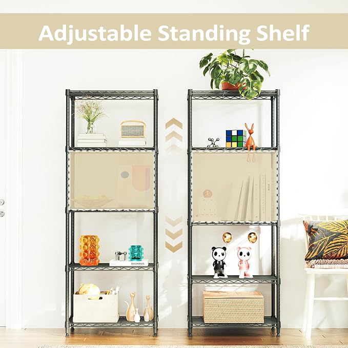 Wire Shelving Unit, 24” Metal Pantry Shelf, Adjustable Black Storage Rack | 23.6"W x 13.7"D x 53.4"H, 1000 lbs Capacity, 5-Tier Wire Storage Shelf Rack for Kitchen, Garage & Laundry Storage
