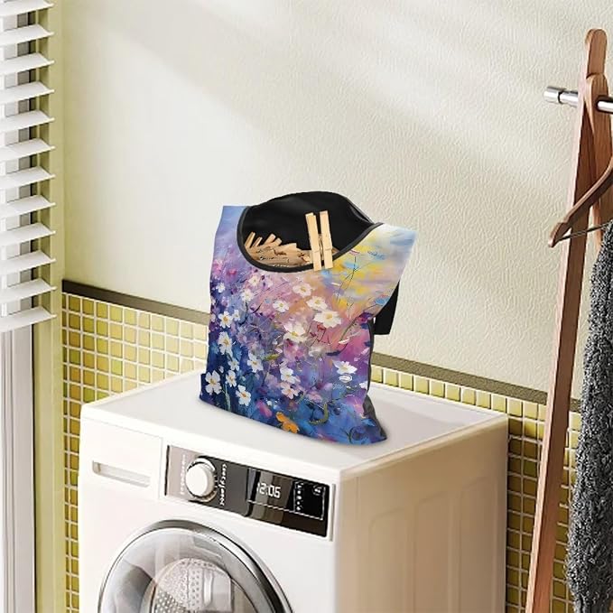 Oil Daisy Clothespin Organizer Bag for Outdoor Portable Clothespin Storage Clothespin Bag with Large Opening Waterproof Laundry Clothespin Bag Clothespin Holder for Clothesline Outdoor