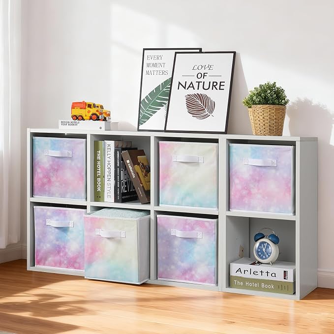 Stero Fabric Storage Cubes, 6 Pack Foldable Storage Bins with Handle, 11 Inch Box for Shelves, Closet, Organizer, Tie-dye Pink