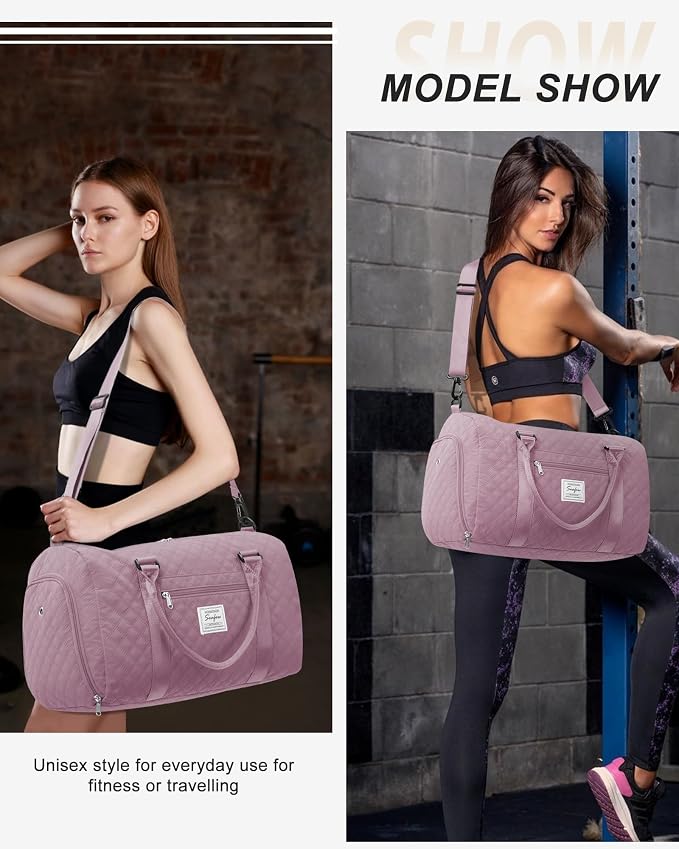 Gym Duffle Bag for Women with Shoe Compartment Waterproof Travel Tote Bags Personal Item Carry On Weekender Overnight Bags with Toiletry Bag Swimming Yoga Bags Hospital Holdalls Purple
