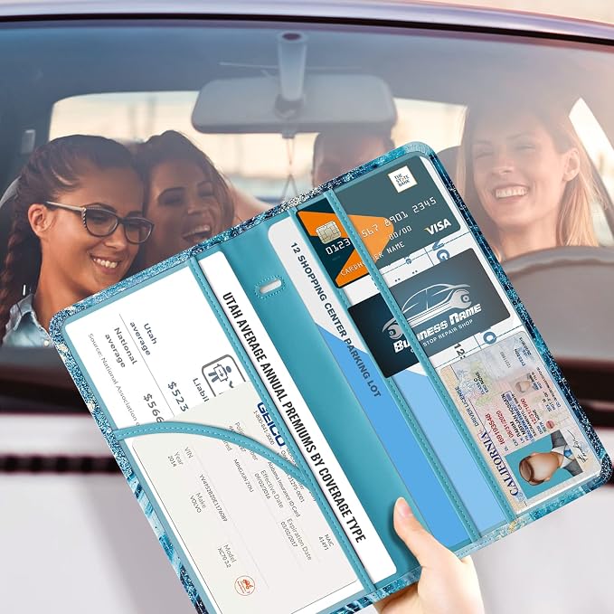 CoBak Car Registration and Insurance Holder | Vehicle Glove Box Organizer, Auto Truck Compartment Document Case with Magnetic Closure for Insurance & Driver License