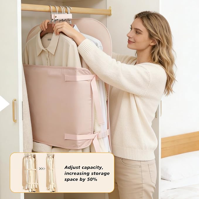 Closet Press Board Organizer, Space Saving Garment Bag, Space Saver Compression Bags, Jacket Storage For Closet, Large Capacity Closets Organizer For Office Bedroom Travel RV Daily Home (Pink)