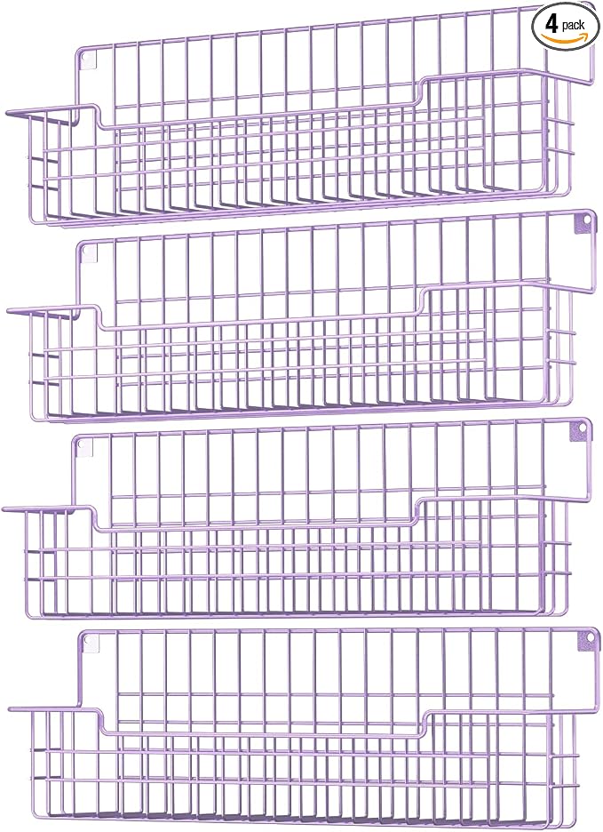 Spice Rack Wall Mount, Spice Organizer for Cabinet & Pantry Door, Set of 4 Hanging Spice Rack Saving Space for Kitchen, Purple