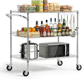 VEVOR Kitchen Utility Cart, 3 Tier Heavy Duty Adjustable Wire Storage Rack, Commercial Steel Rolling Service Trolley on Wheels, Work Table with Handle Bar, for Garage and Laundry Room, 40x25x40.9 in