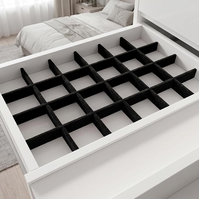 Veemoon 1 Set Jewelry Tray Dividers, 13.17 Inch Black Lint Inserts, Drawer Storage Organizer Ring Earring Necklace Display