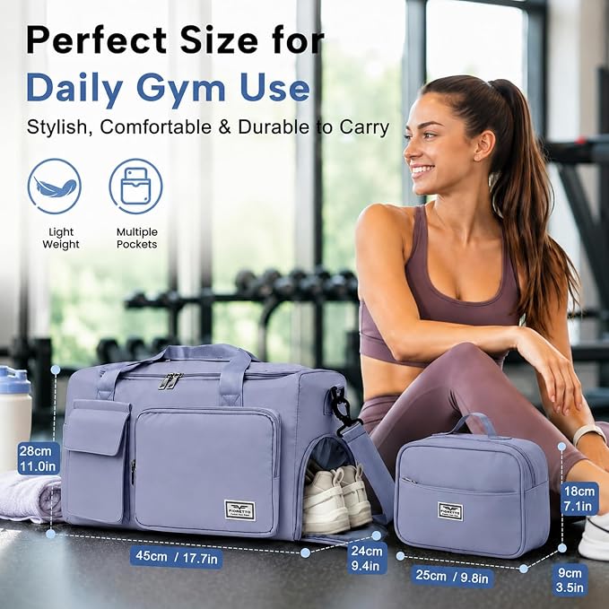 FIORETTO Women's Gym Duffle Bag with Shoes Compartment, 30L Capacity, Ideal for Travel, Gym, Sports, Duffel, Weekender