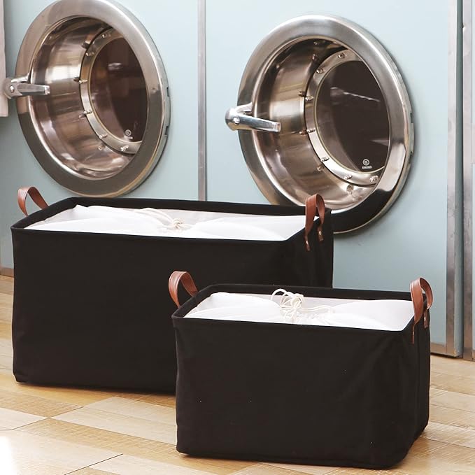 Hinwo 70L Extra Large Storage Bins, 2-Pack Closet Organizers and Storage, Foldable Clothes Storage Baskets with Handles, Containers for Clothing, Blanket, Comforters, Toys, Bedding (Black)