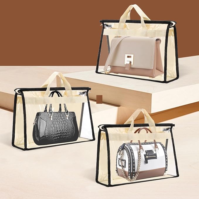 Dust Bags for Handbags,6 Pack Clear Handbag Storage Organizer,Purse Storage Bag with Zipper and Handle,Handbag Dust Bags for Closet Hanging Storage (6pcs M)