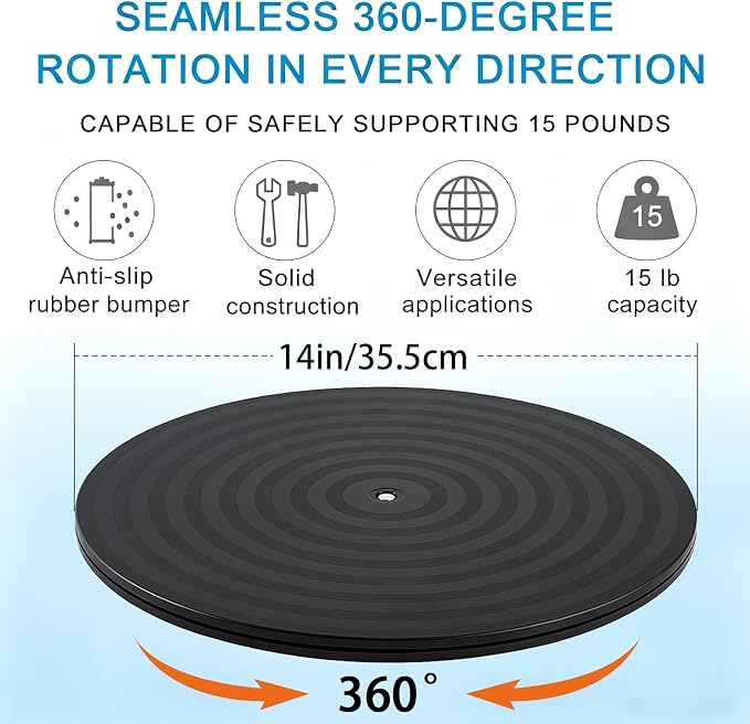 1 Pack 14 Inch Lazy Susan Turntable Heavy Duty Rotating Platform Smooth 360 Swivel for Tabletop, Monitor, Crafts, and TV - Black