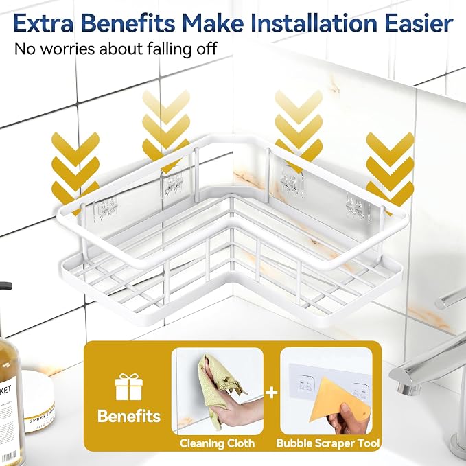 YASONIC Corner Shower Caddy Adhesive, 100% Rustproof Shower Organizer with Soap Holder, No Drill Shower Shelf for Inside Shower, Wall-Mounted Shower Storage for Homes (3 Pack, White)