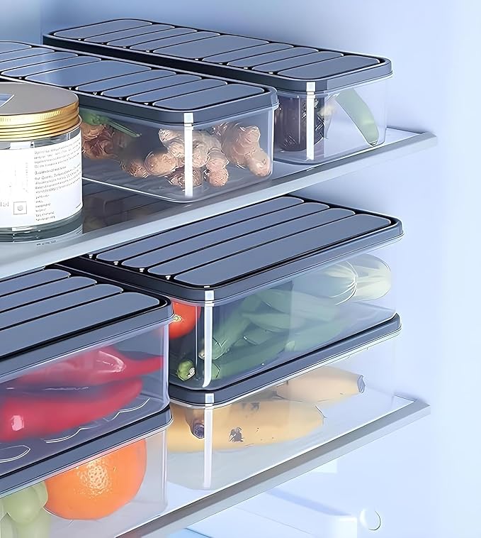 fridge storage containers - transparent storage box and plastic air tight kitchen boxes, stackable refrigerator vegetable container, polythene freezer pantry accessories (Pack of 6)