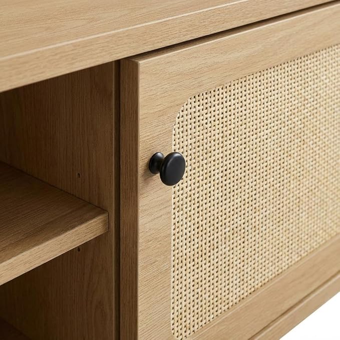 Furnifact White Wood TV Stand, Contemporary Living Room Media Console with Ample Storage Space, Sturdy Construction and Clean Modern Design