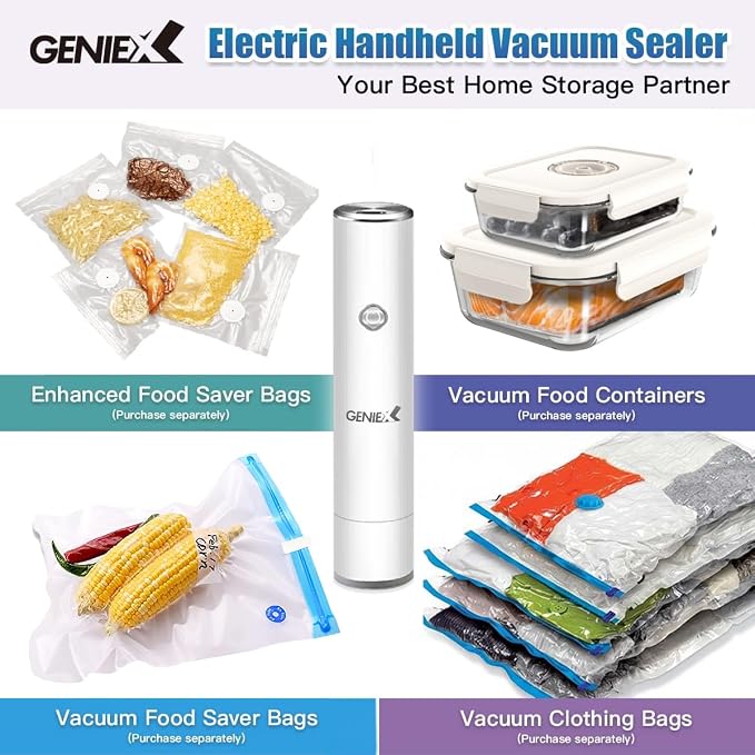Vacuum Sealer Handheld for Food Storage (Compact Sealer + 10 reuseable food bags)