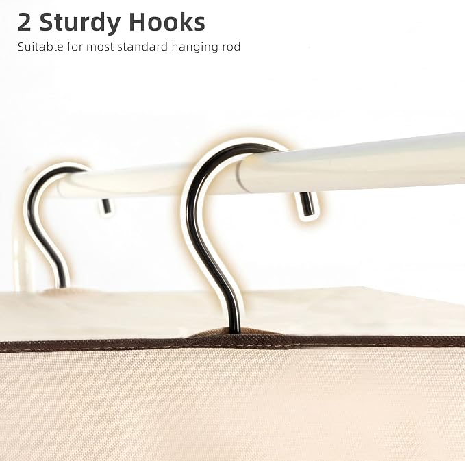 STORAGE MANIAC 57" Hanging Garment Bag Zipper Cover with Sealed Clear Window, Long Garment Cover for Closet Storage Wardrobe Clothes Protector, Large Garment Storage Bag for Dresses, Beige，2-Pack