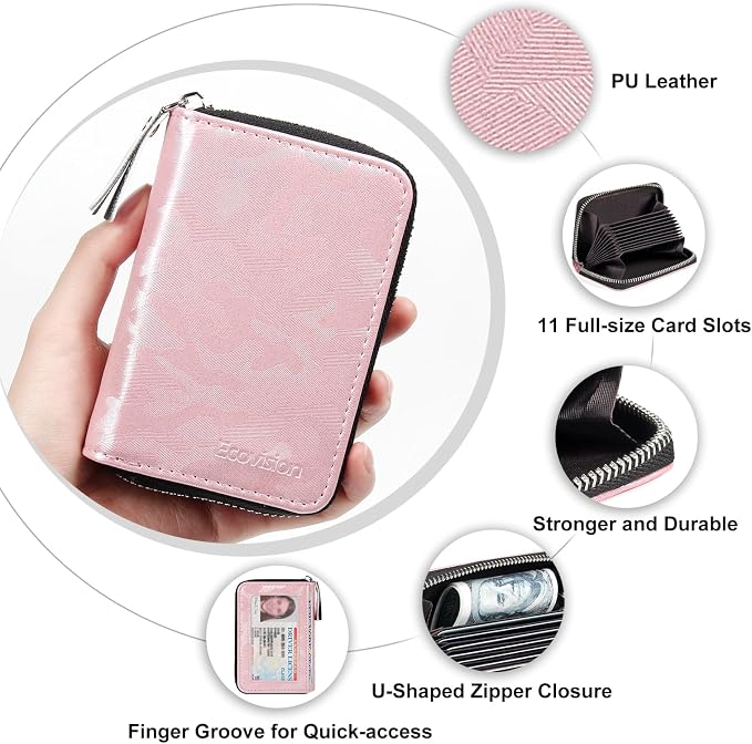 Credit Card Wallet, RFID Card Case Wallet, Zipper Card Cases Holder for Men Women, RFID Blocking, KeyChain Wallet, Compact Size Card Organizer Case for Women