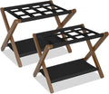 Heybly Luggage Rack, Pack of 2, Folding Suitcase Stand with Storage Shelf, Heavy-Duty Luggage Holder for Guest Room Bedroom Hotel, Holds up to 165 lb, Walnut, HLR010WB2