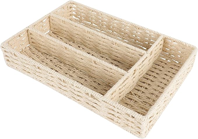 DOITOOL Compartmentalized Storage Basket 4-Section Organizer for Cabinet and Drawer Home Storage Container for Kitchen and Living Room 11.81X7.87X1.96 Inches