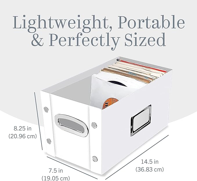 Snap-N-Store Vinyl Record Storage Box - 7"/45 RPM - 1 Pack Crate Holds up to 75 Vinyl Albums - White