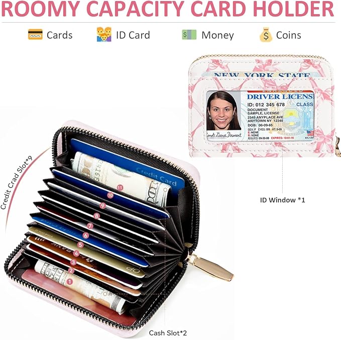 Sunwel Fashion Credit Card Holder for Women Small Accordion Card Cases with ID Window (BALLET BOW)